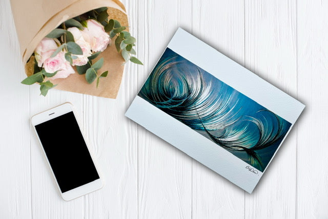 Affordable blue abstract art on paper created by uk artist.