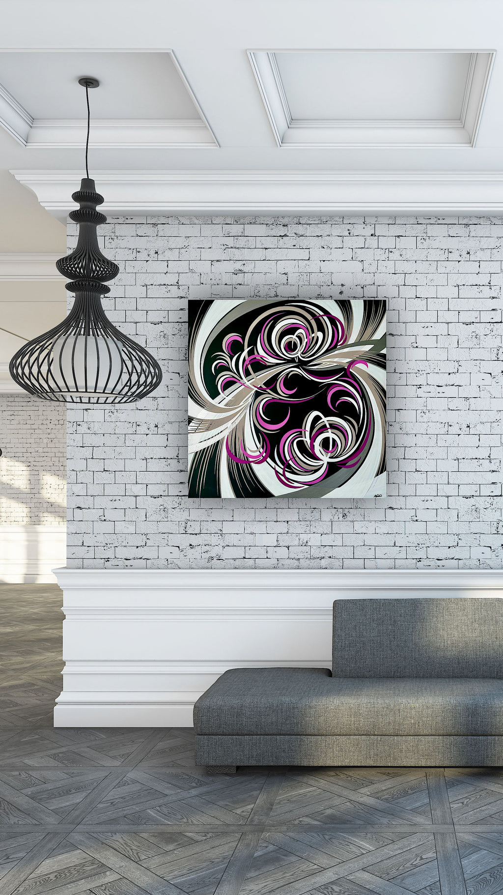 Large abstract painting with a modern pattern and floral twist - Abstract bloom 8