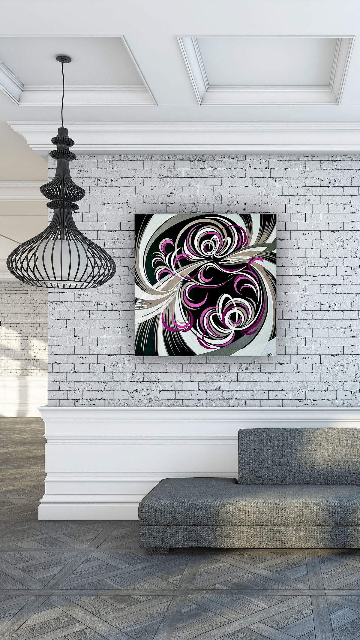 Large abstract painting with a modern pattern and floral twist - Abstract bloom 8