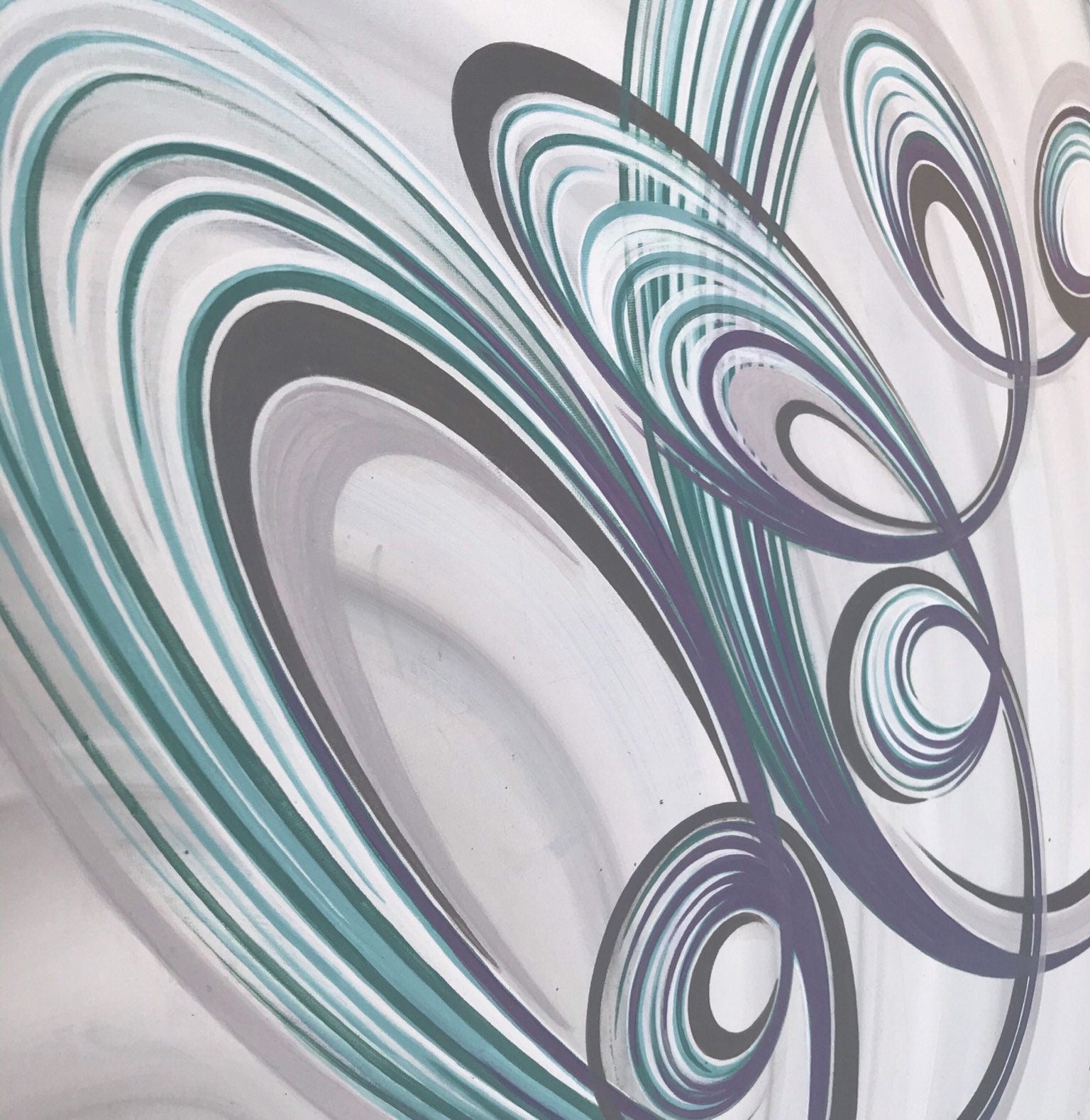 Pastel coloured purple, green and grey original large artwork on canvas
