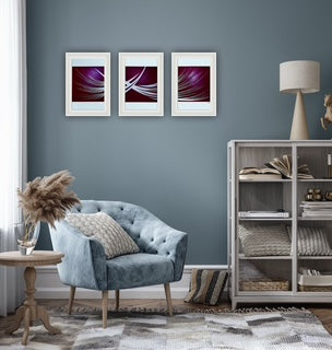 Simplistic red and white symbolic design over three art prints. Created by UK artist.