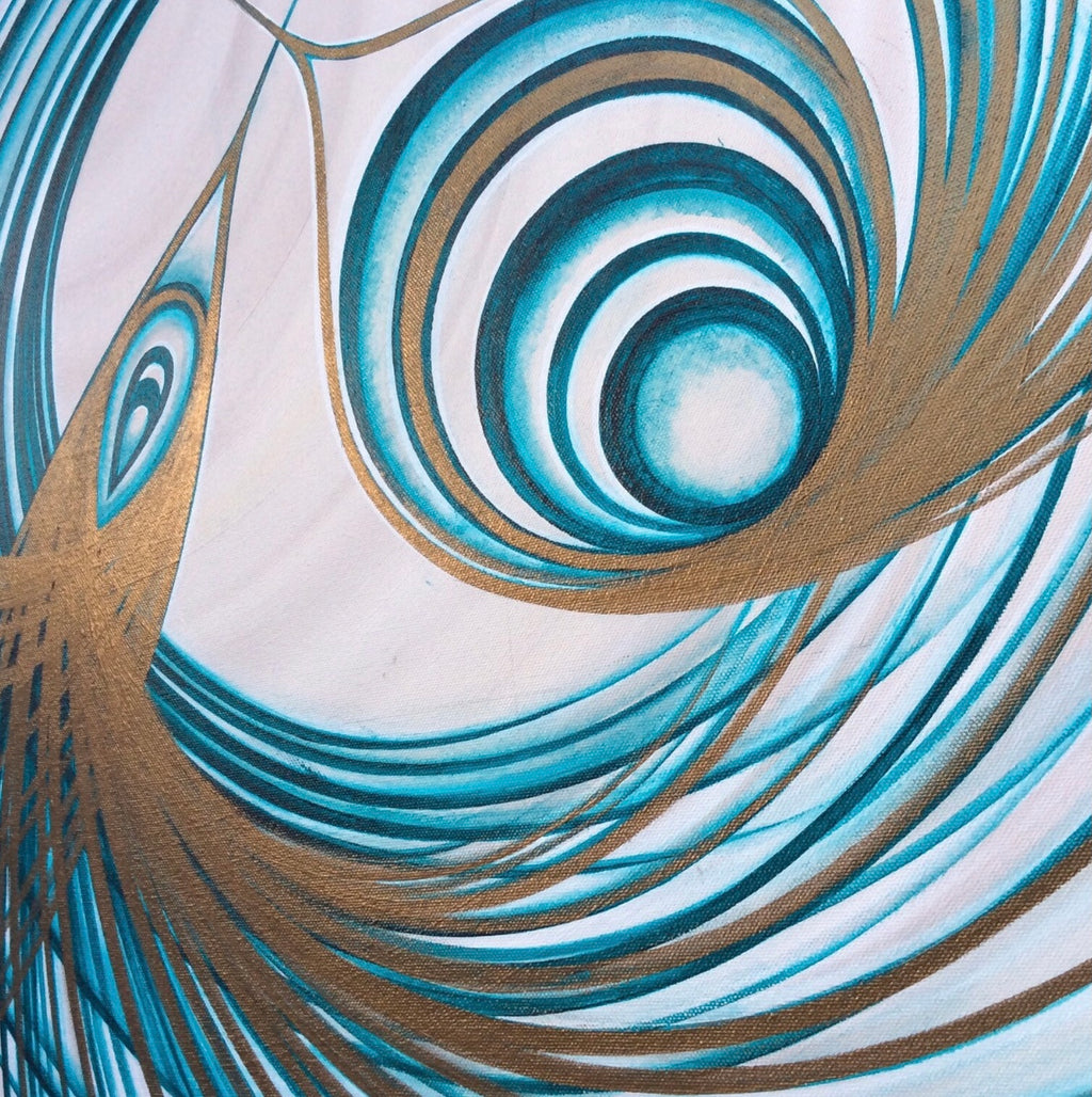 Gold and teal original abstract canvas wall art painting online uk.