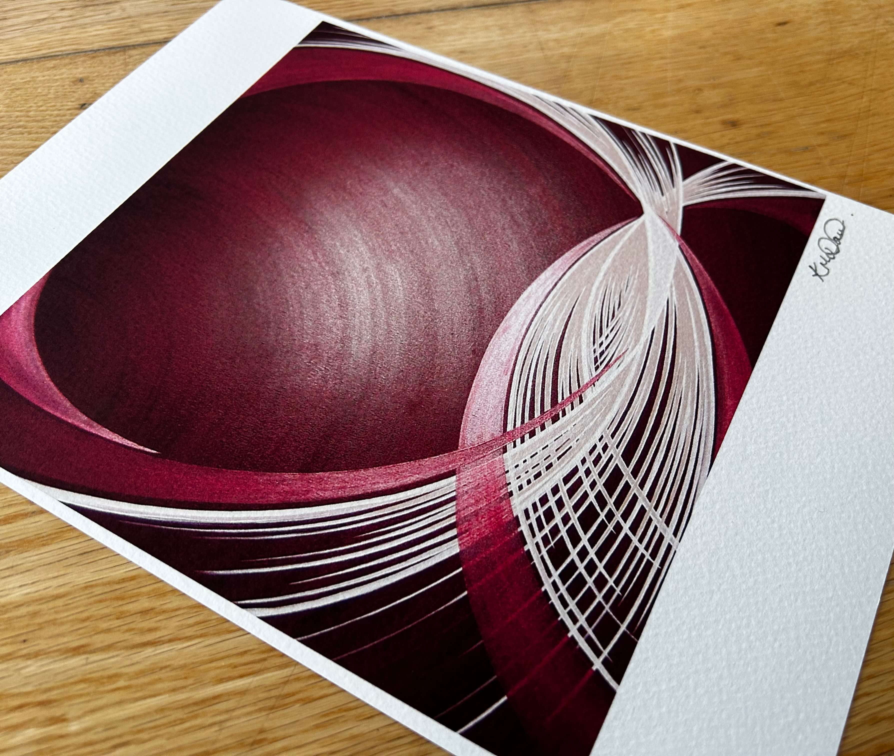Ruby red and white modern wall artwork with an abstract design.