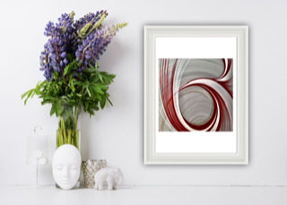 Red and white abstract corporate artwork for sale. Available as A$ and A3 prints.