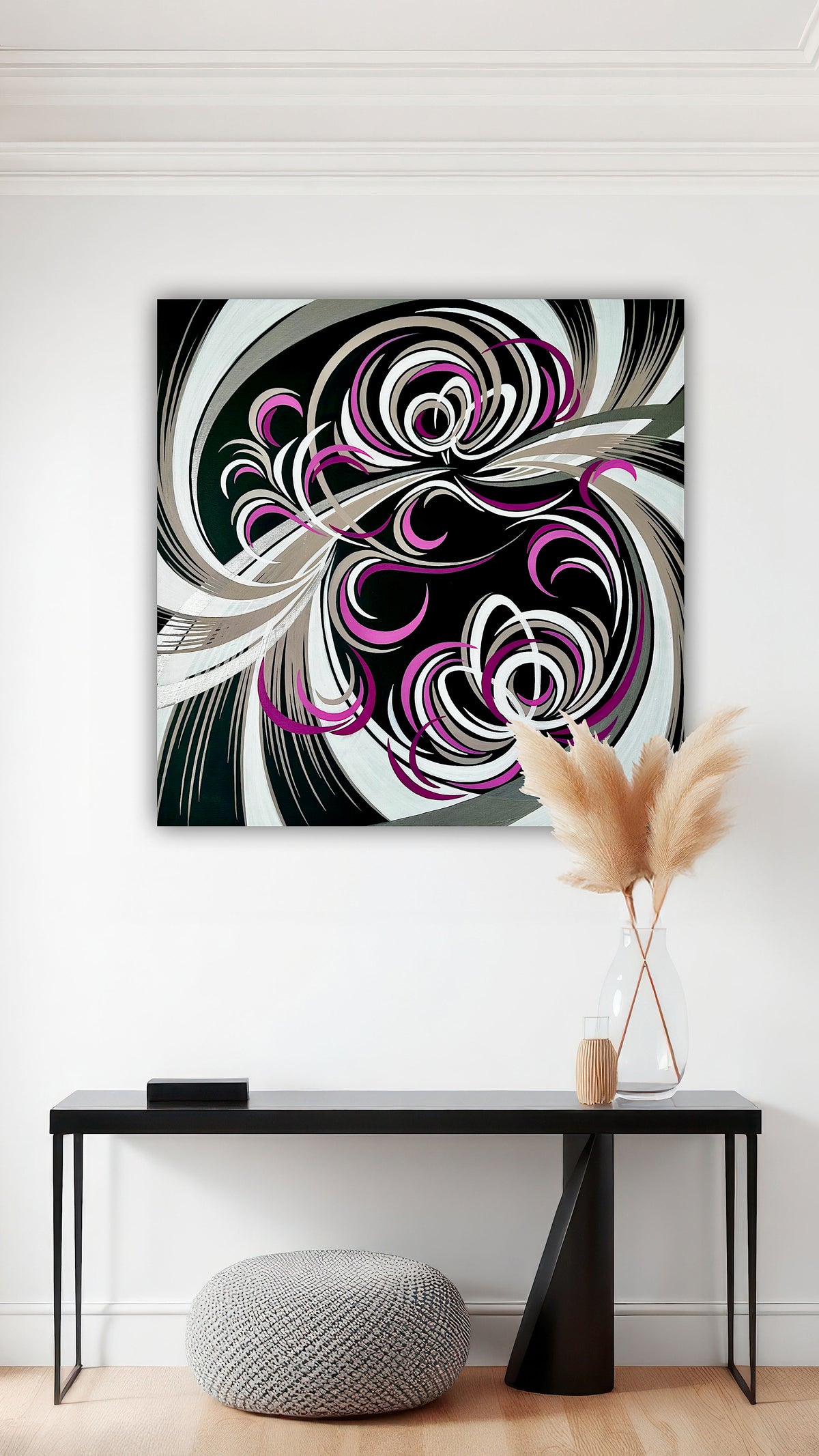 Large abstract painting with a modern pattern and floral twist - Abstract bloom 8