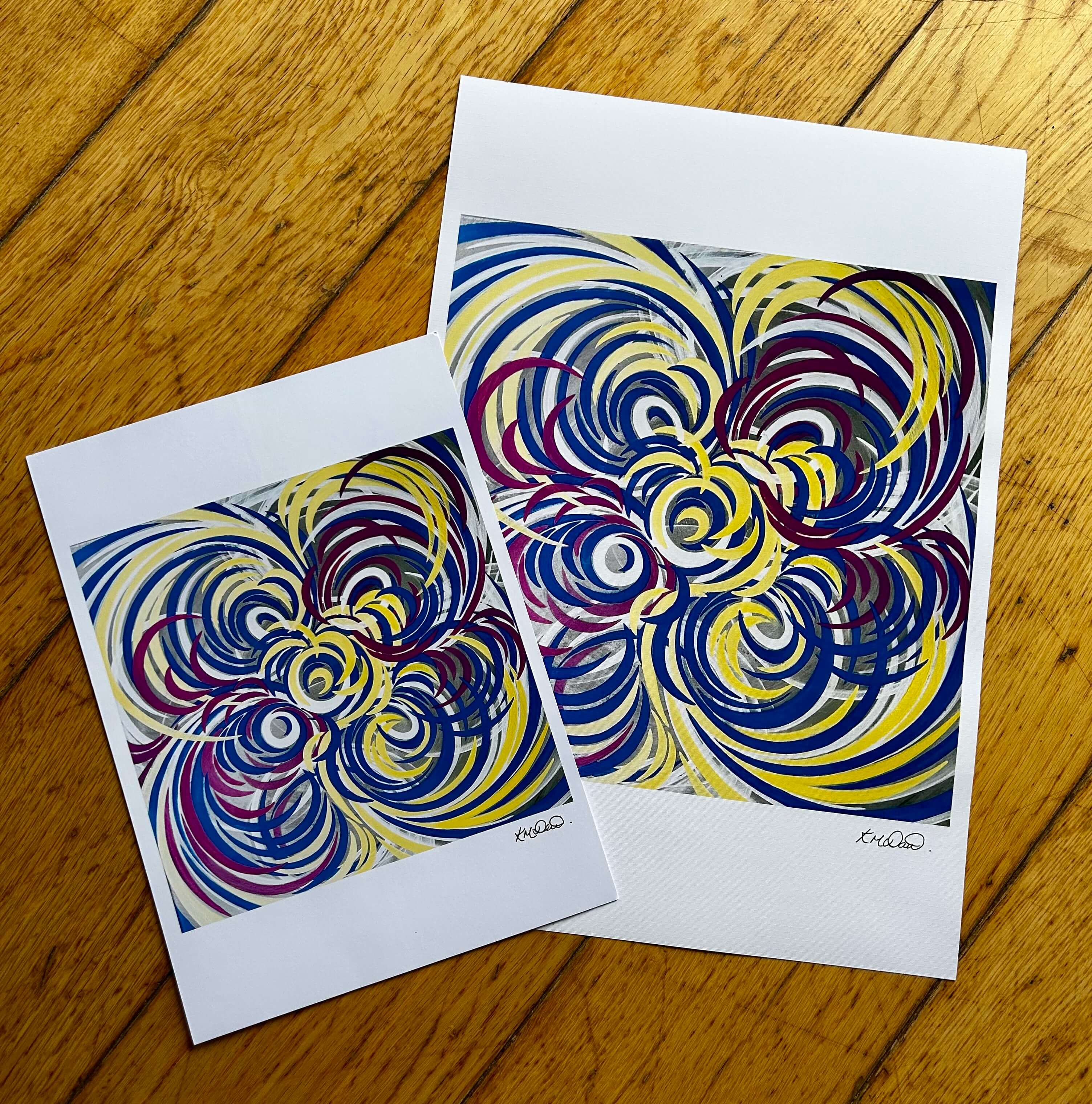 A4 and A3 Colourful art prints with an abstract style.