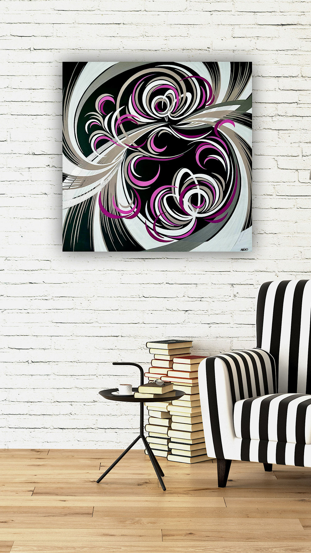 Large abstract painting with a modern pattern and floral twist - Abstract bloom 8