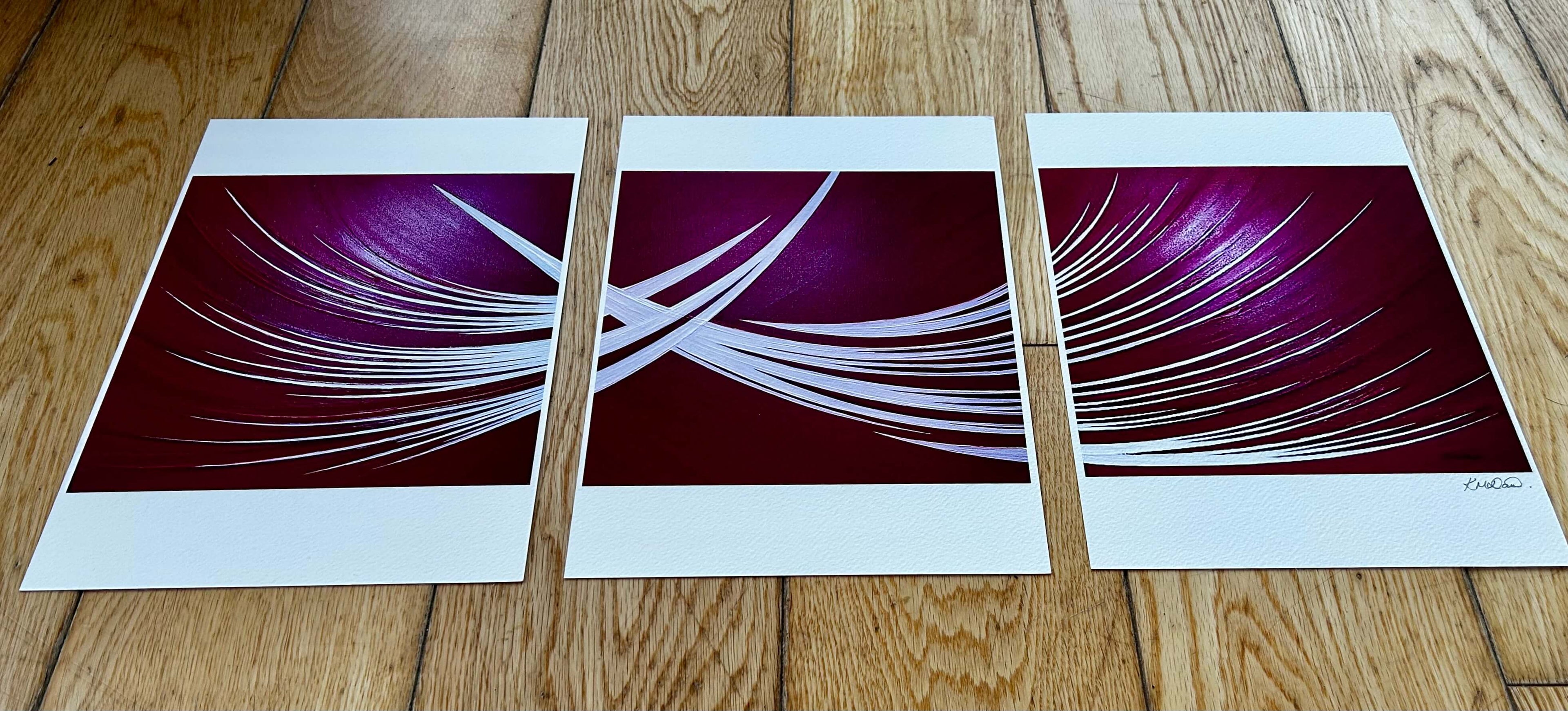 Red and white modern abstract wall art. Set of three prints sold from UK.