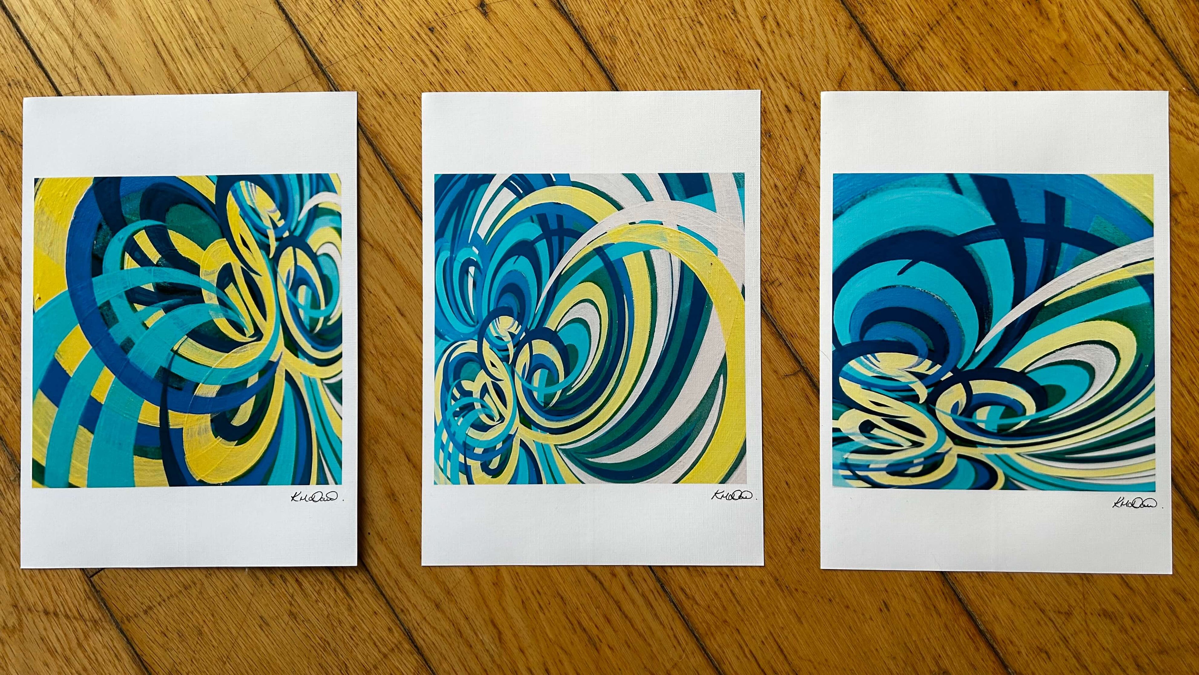 Triptych of colourful prints for sale from Hampshire artist.