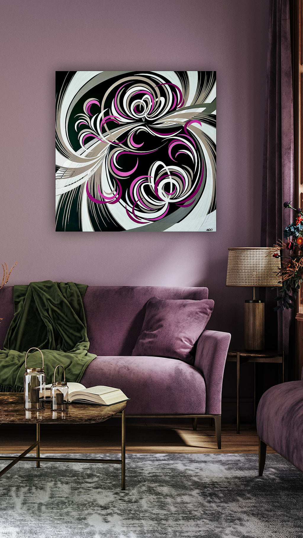 Large abstract painting with a modern pattern and floral twist - Abstract bloom 8