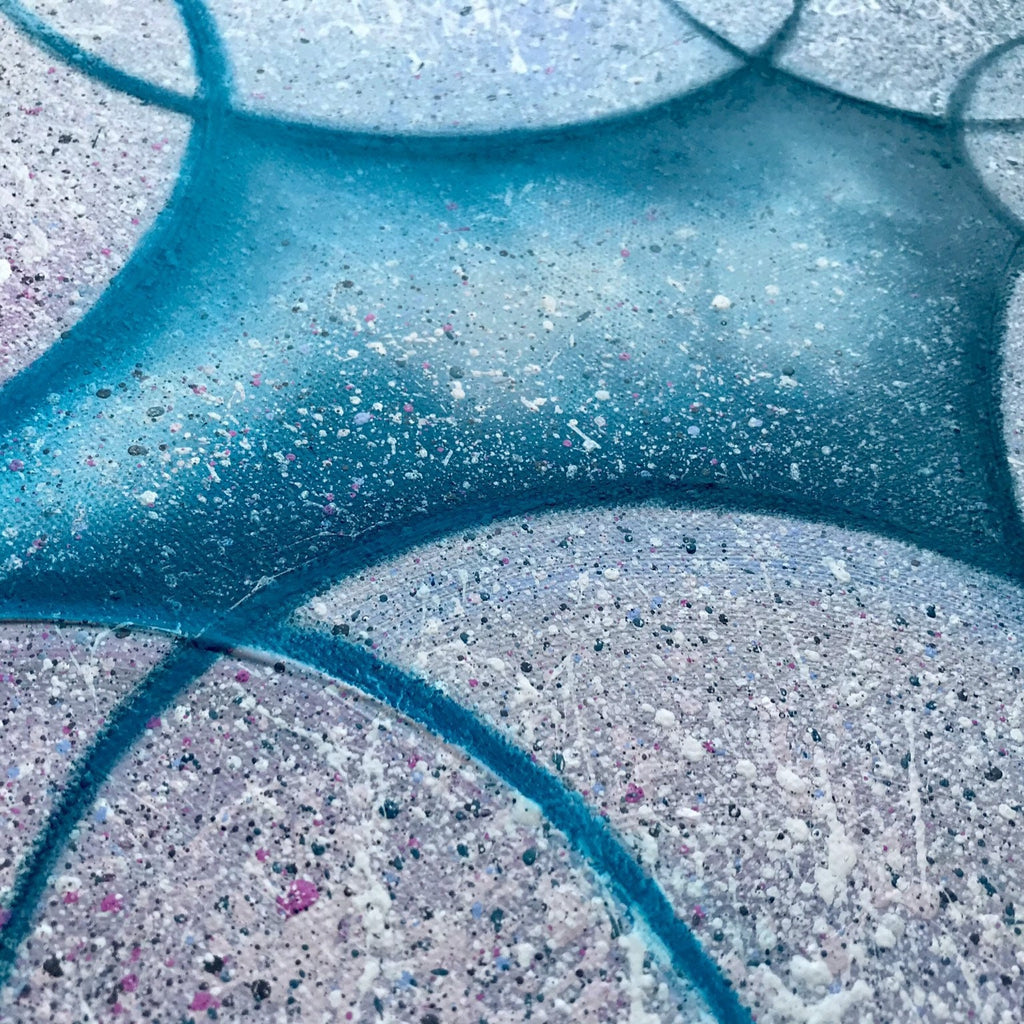 Calming mixed media textured composition on canvas.