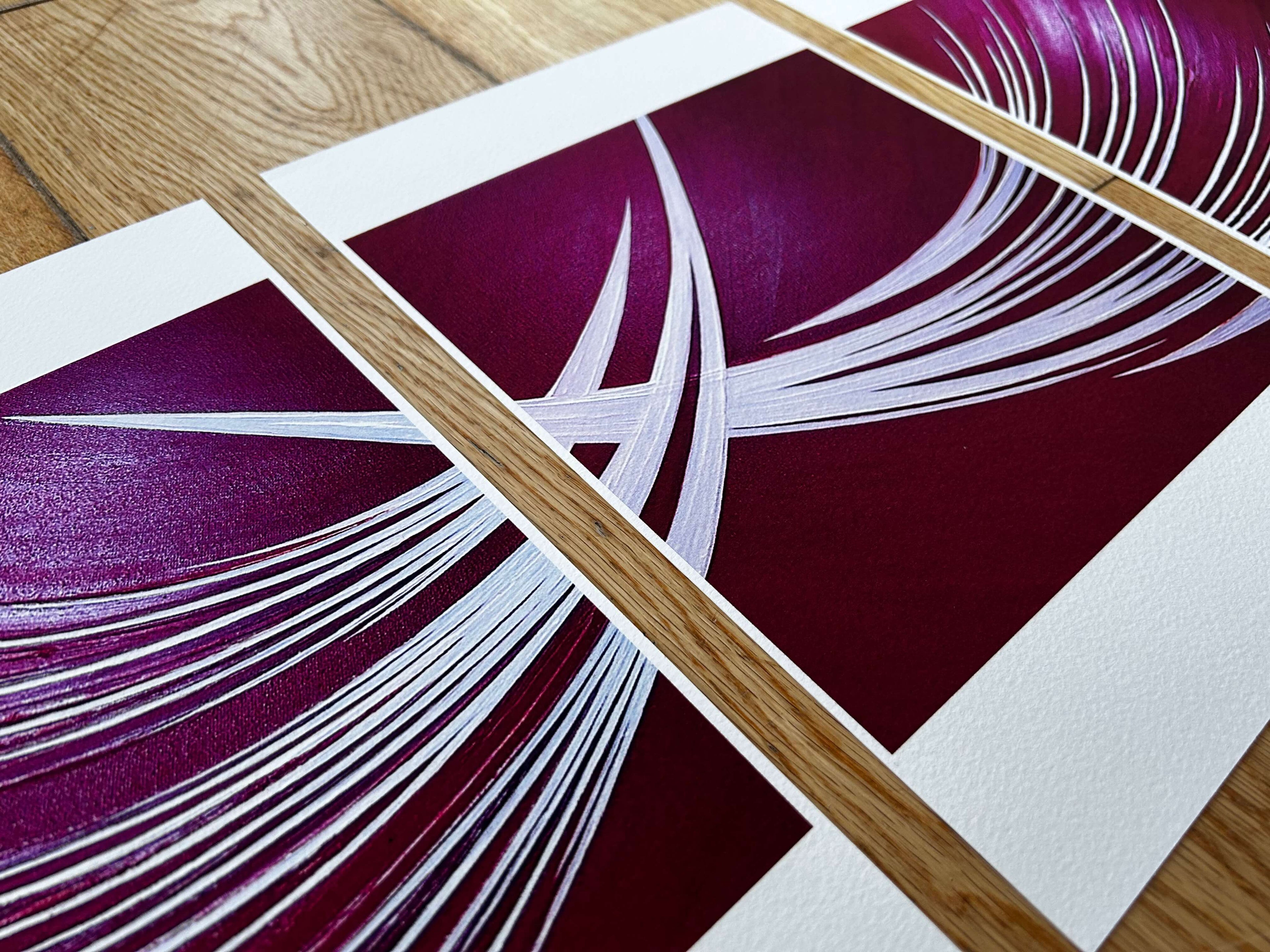 Trendy modern abstract triptych art by British artist.