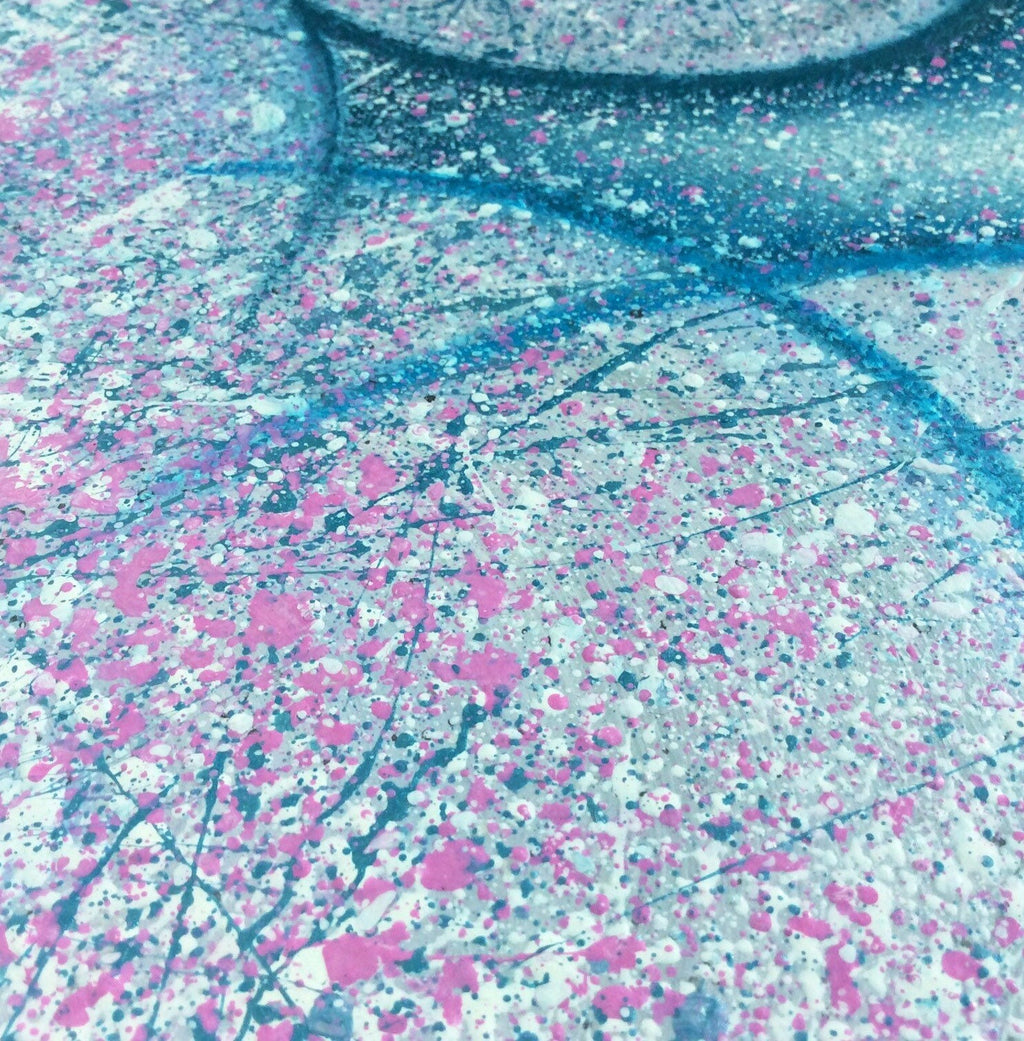 Pink and blue textured original painting.