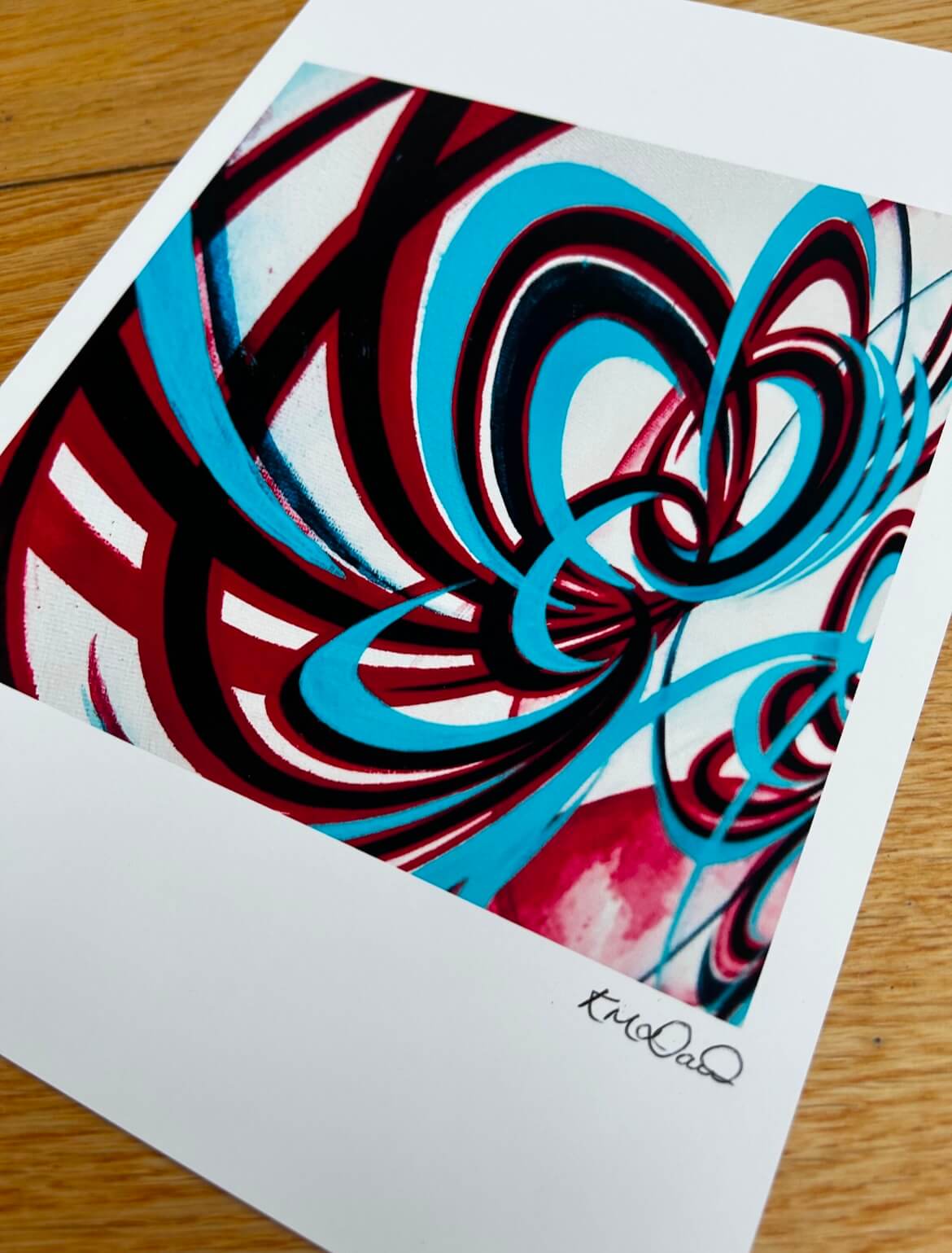 Red and blue modern floral prints sold by uk artist Katie Daw Art.
