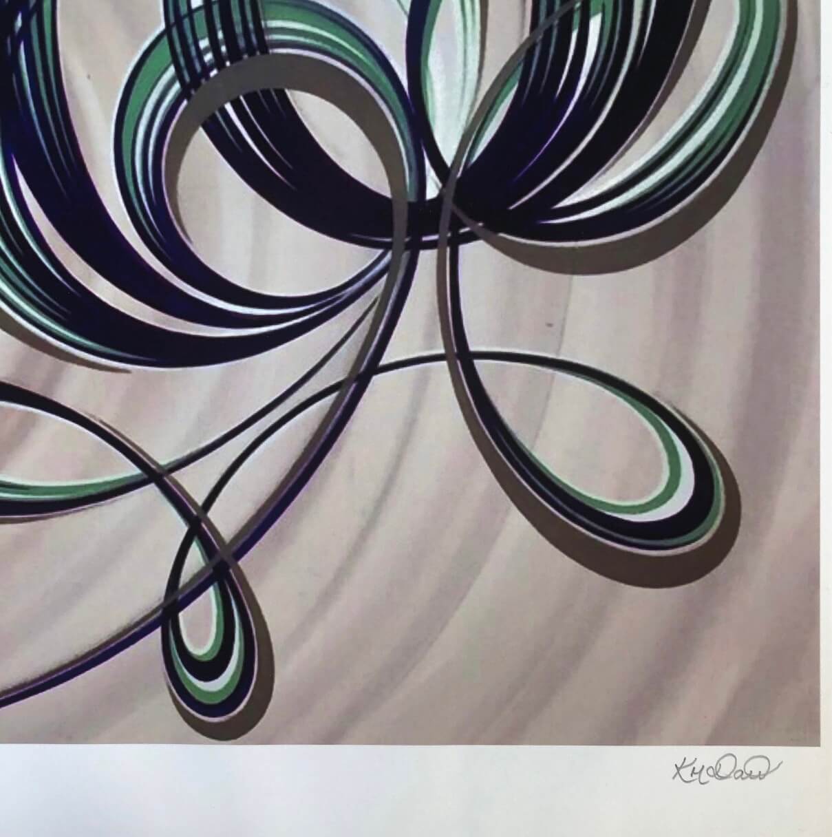 Signed green, purple and silver contemporary botanical print made in the UK.