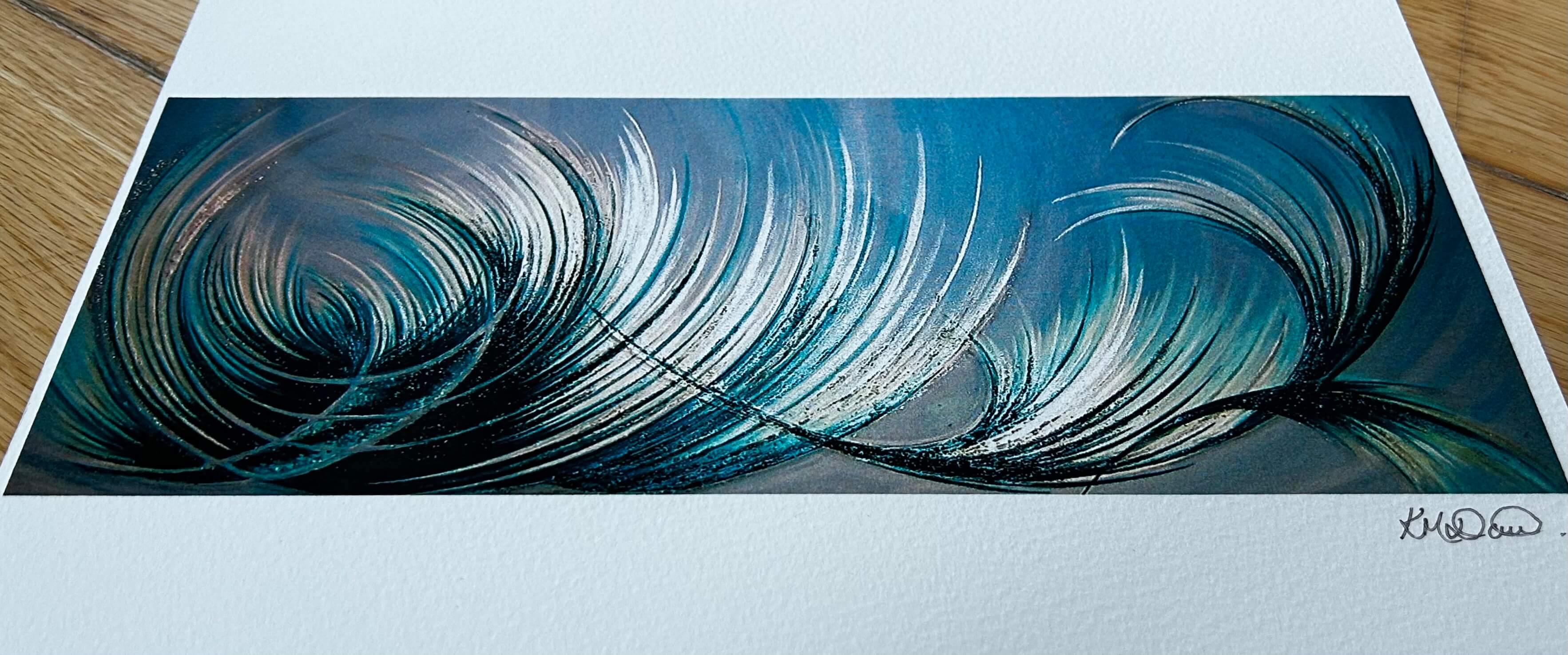 A reproduction of a blue abstract painting in print form.