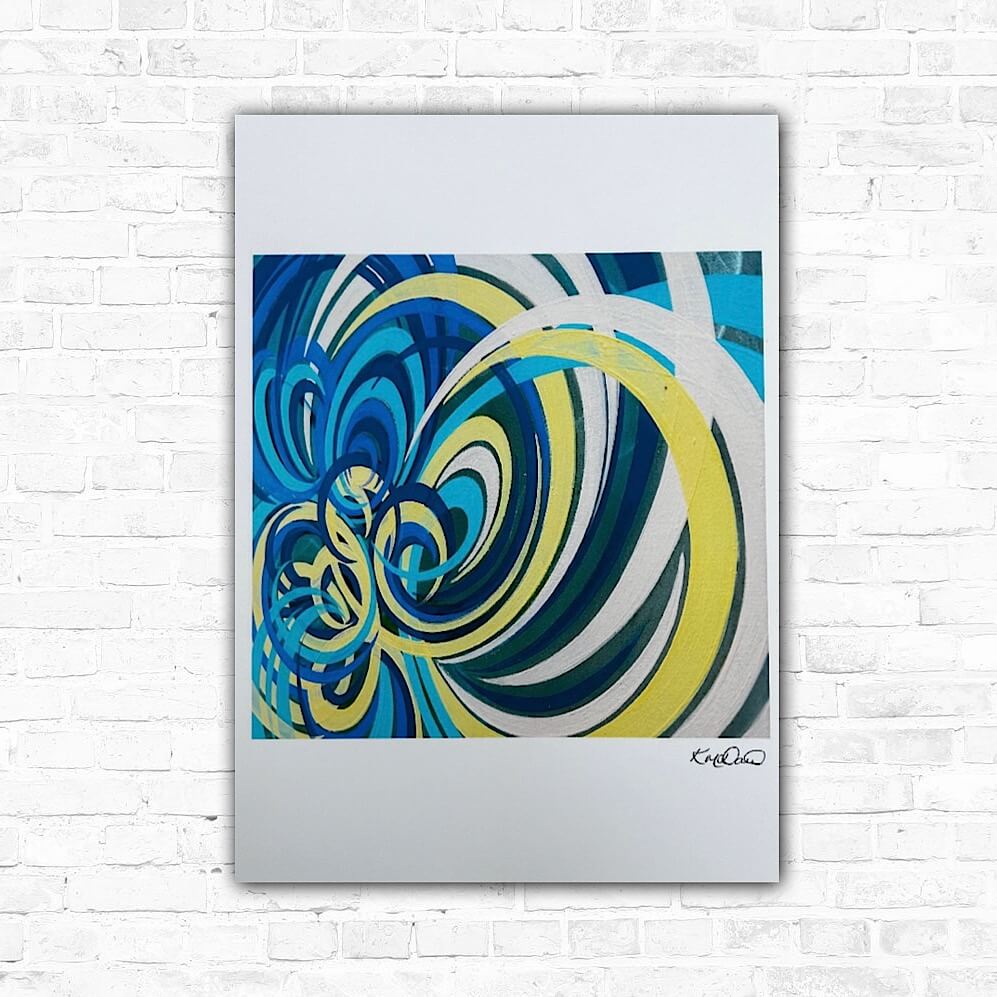 Colourful artwork. Yellow, blue and turquoise art print.