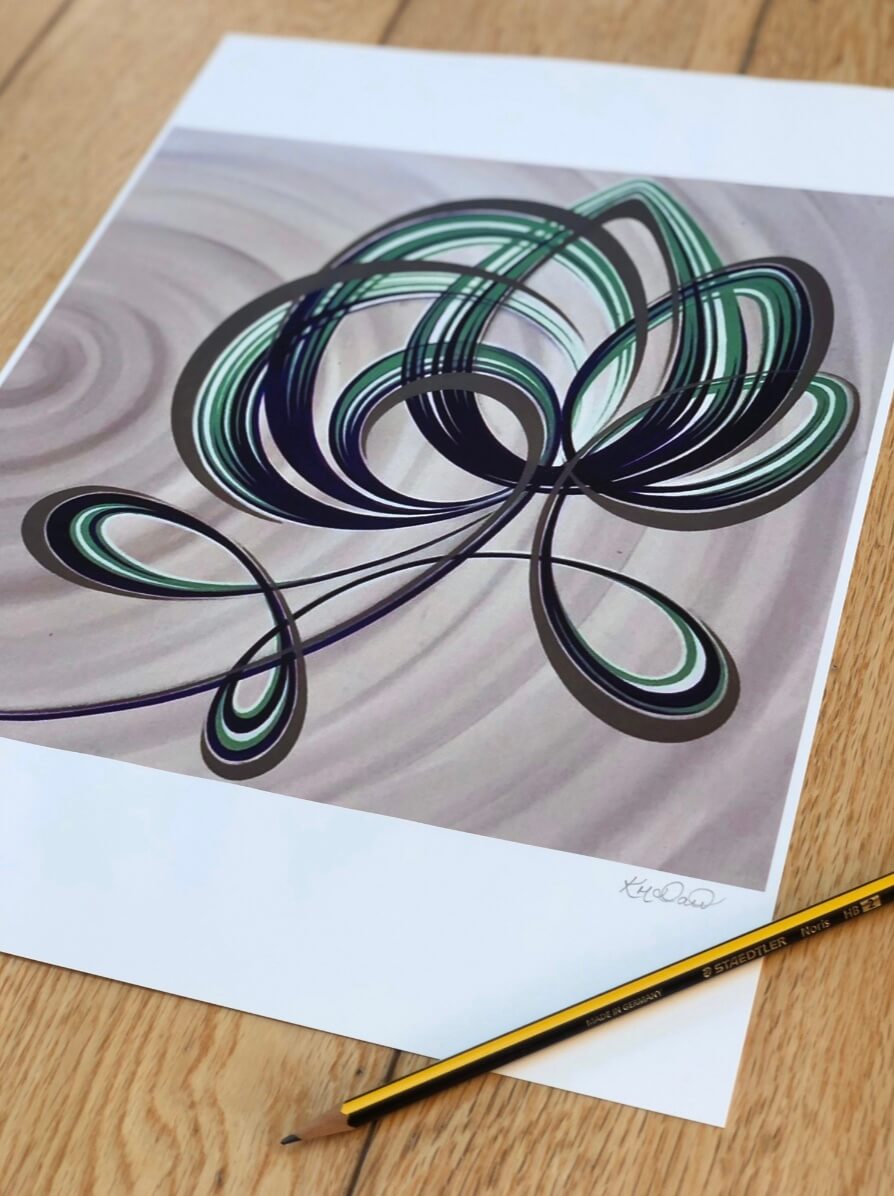 Signed abstract floral print.