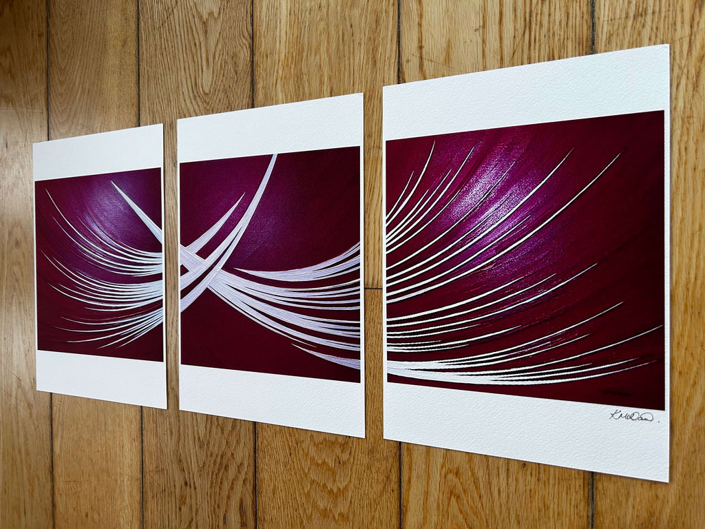 Modern abstract art print set in a striking red and white colour palette.