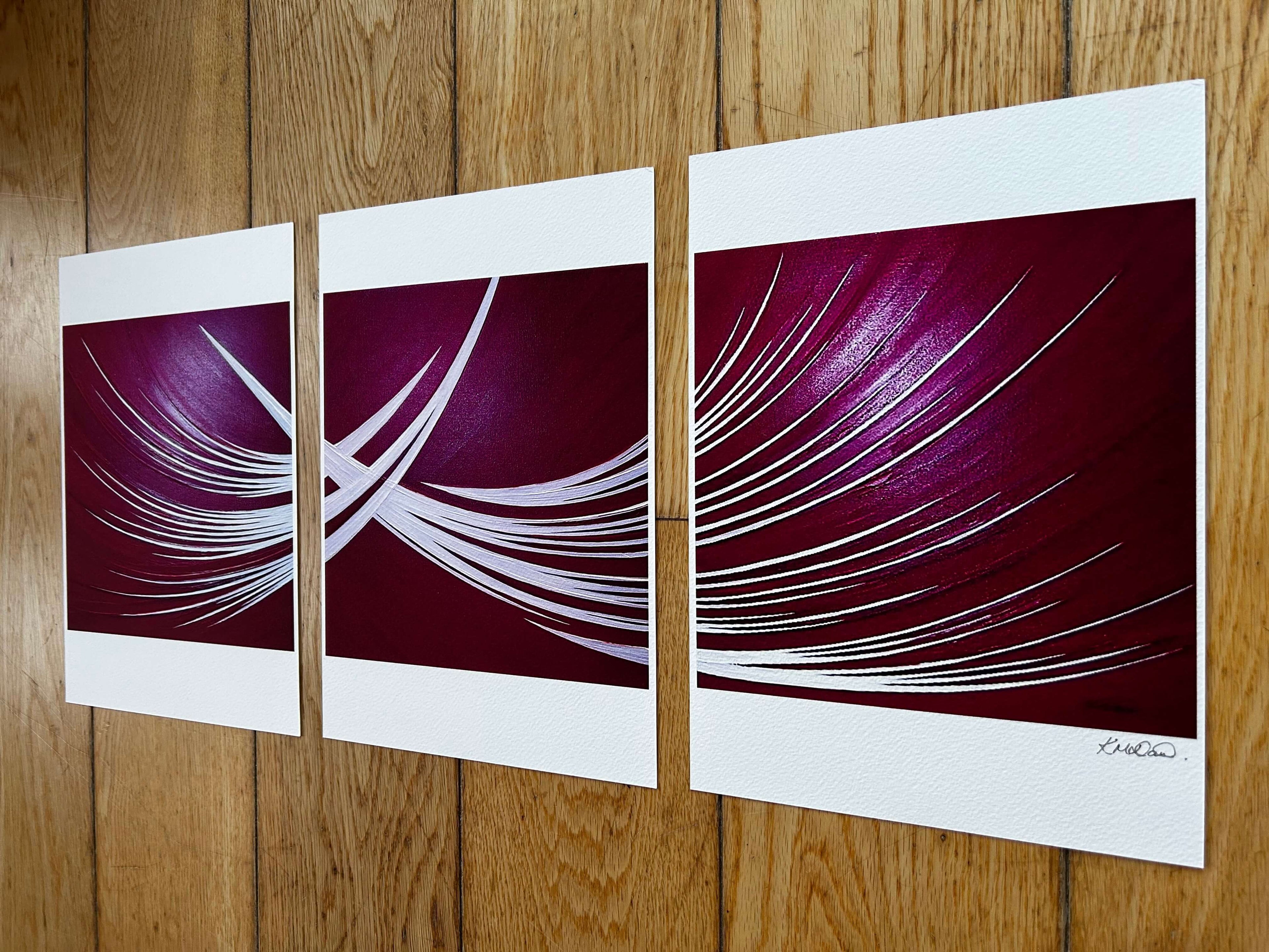 Modern abstract art print set in a striking red and white colour palette.