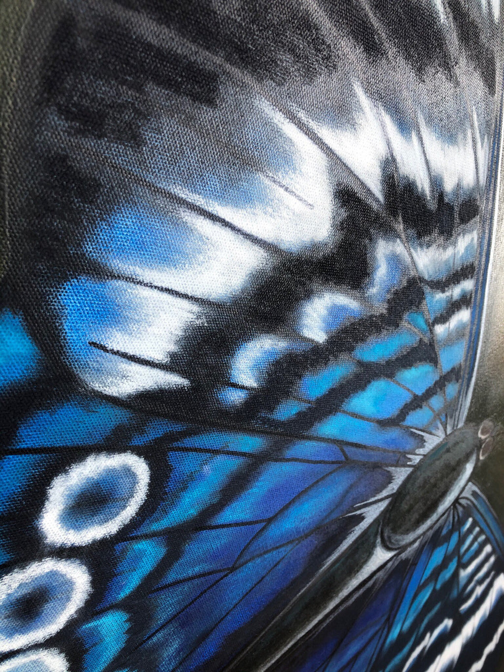 Acrylic and pastel blue, black and white butterfly wall art decor.