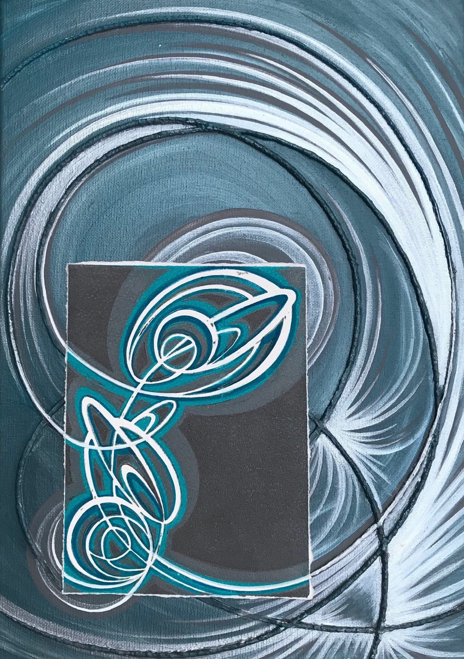 Blue and silver Textured mixed media contemporary artworks.