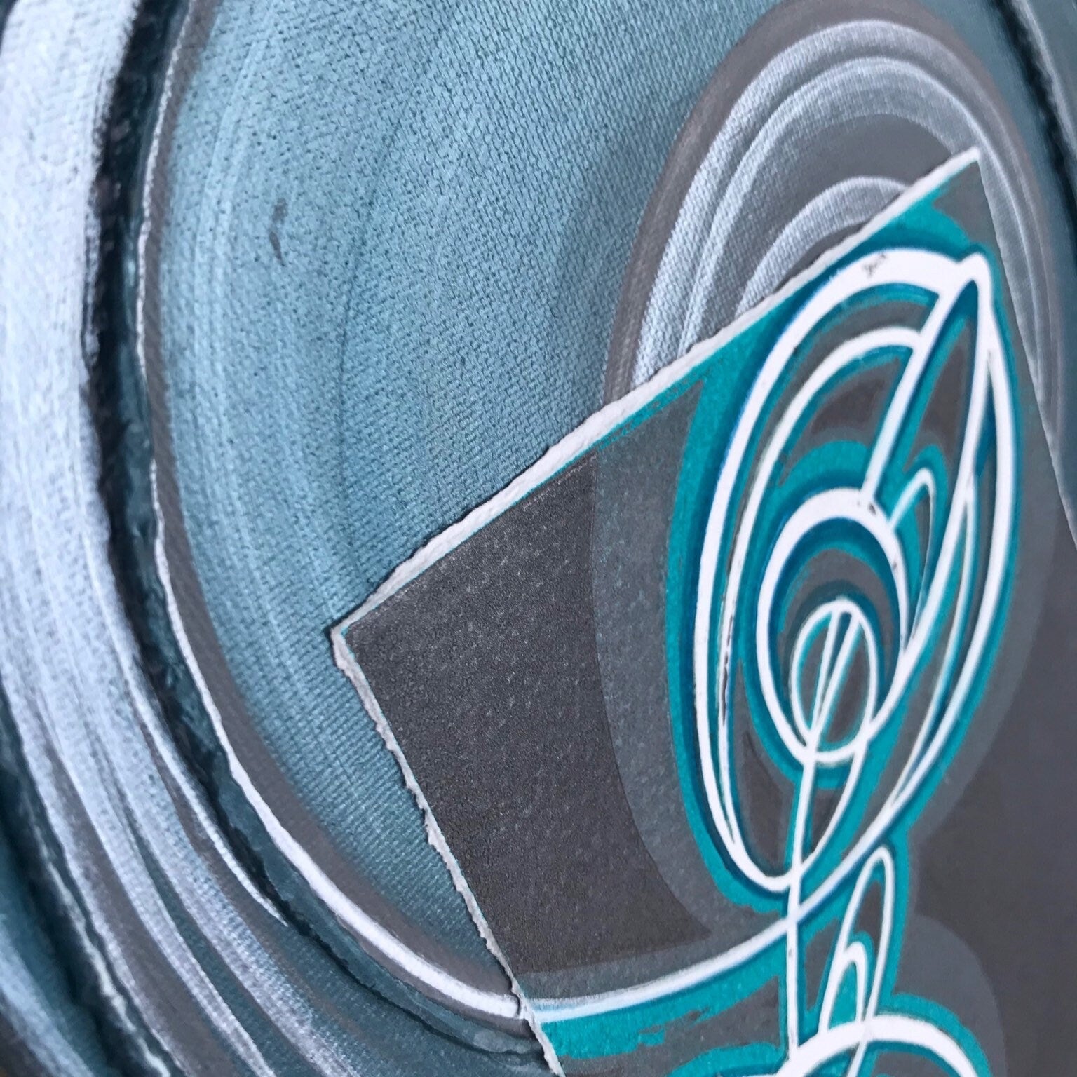 Hand embellished blue, silver and white modern texture canvas artworks.