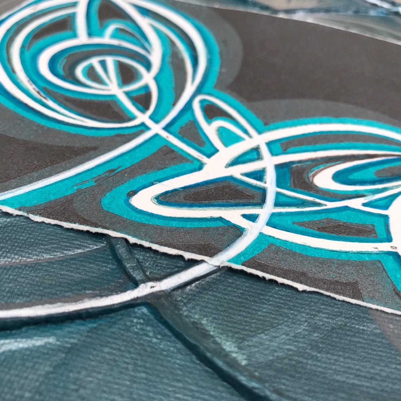 Contemporary blue, silver and white abstract texture artworks on canvas.