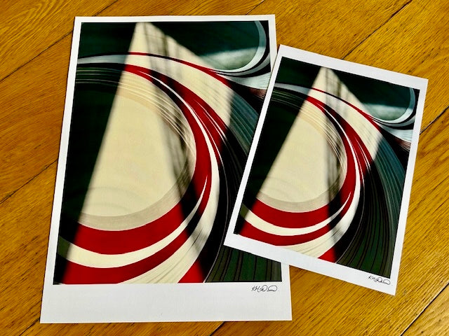 Two abstract art prints with white and red patterned design - UK.