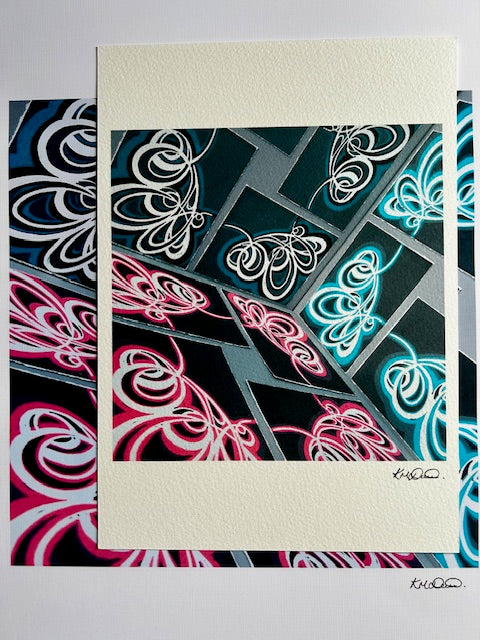 Modern colourful wall art in an abstract style on paper. 