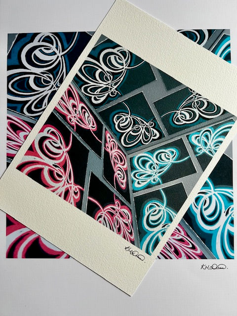 Colourful wall art with multi coloured geometric pattern, available as an A4 and A3 print.