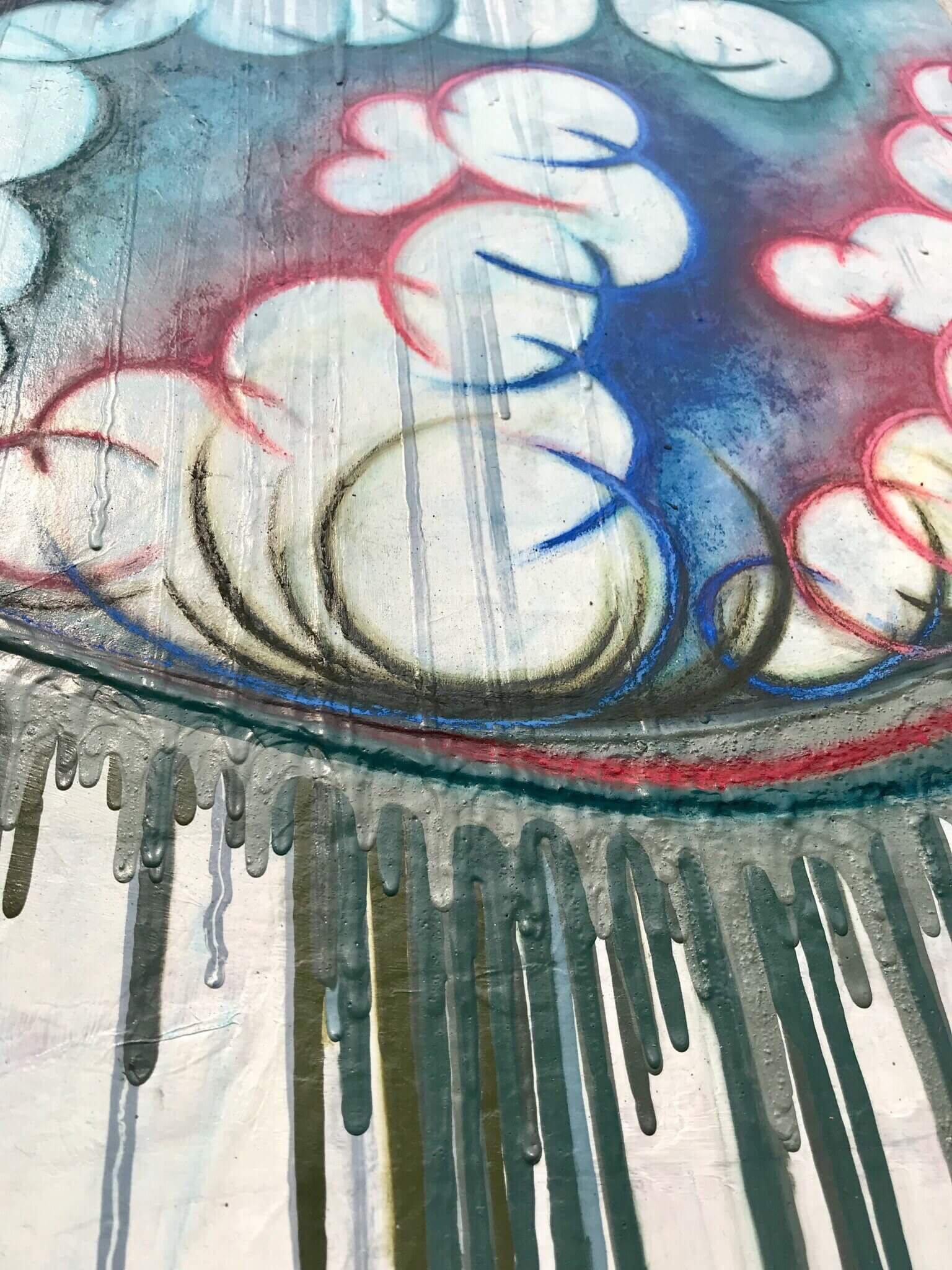 Textured mixed media landscape art on canvas.