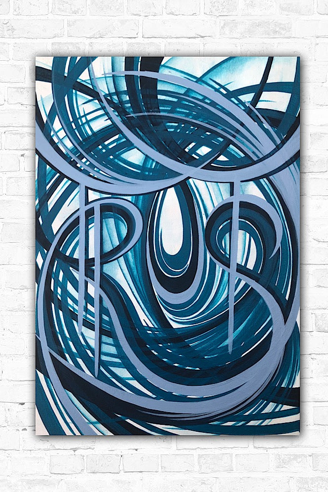 Unique home decor - word art on canvas with the word 'TRUST' in blue tones.