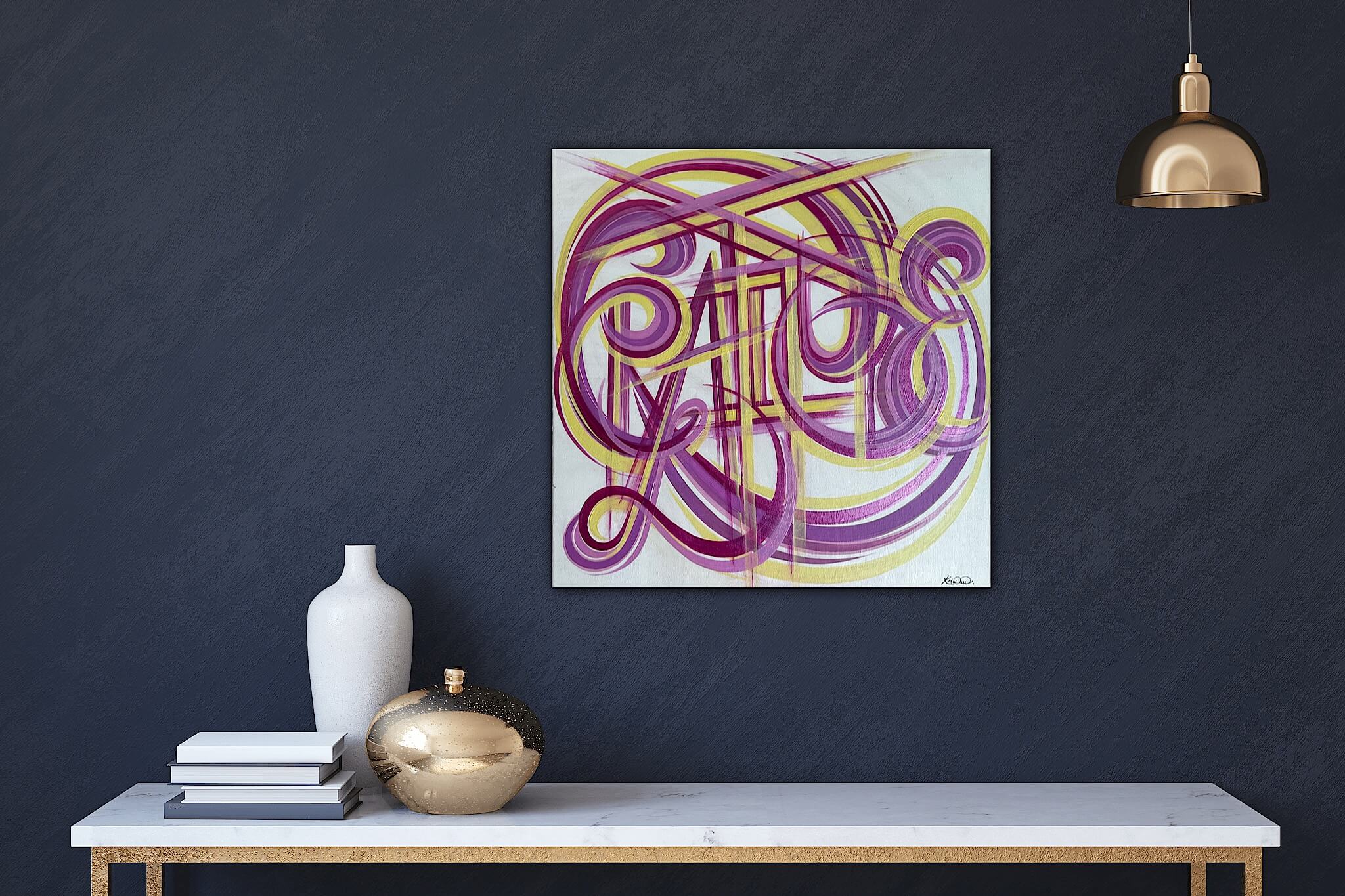 Colourful acrylic word painting on canvas