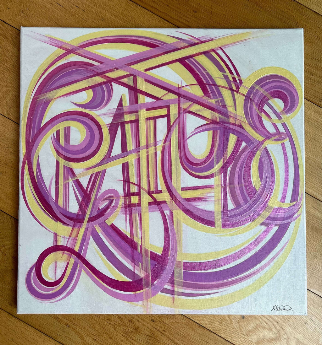 Gratitude  - pink and yellow acrylic painting on canvas