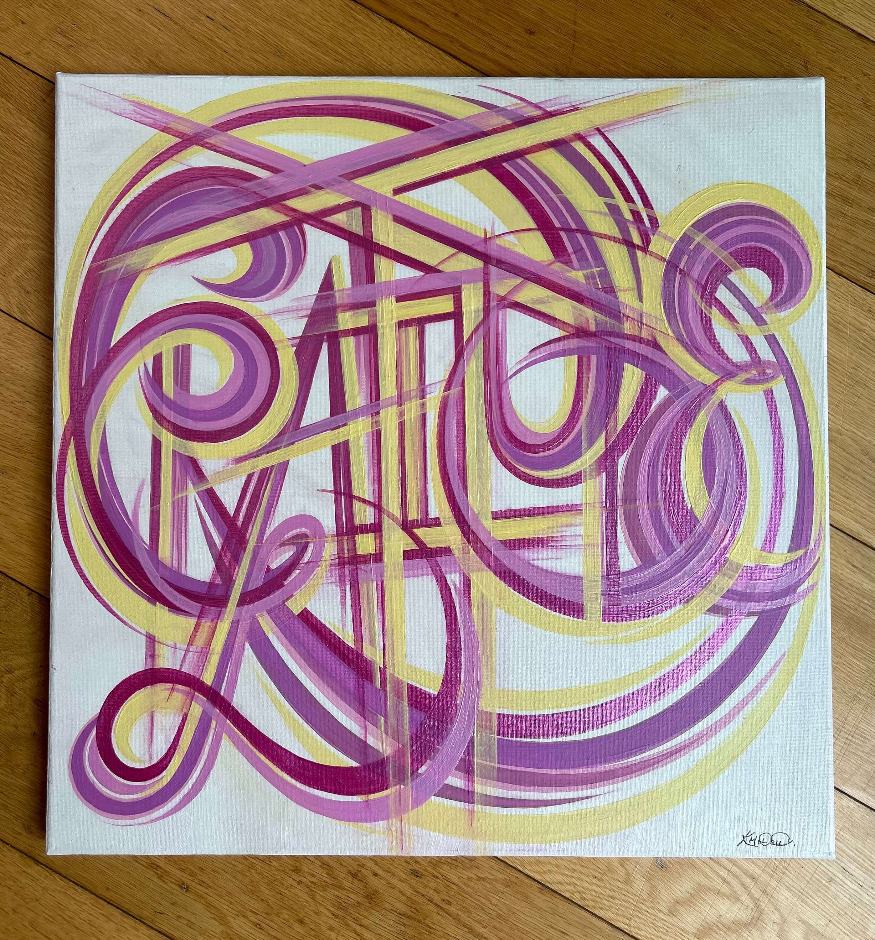 Gratitude  - pink and yellow acrylic painting on canvas