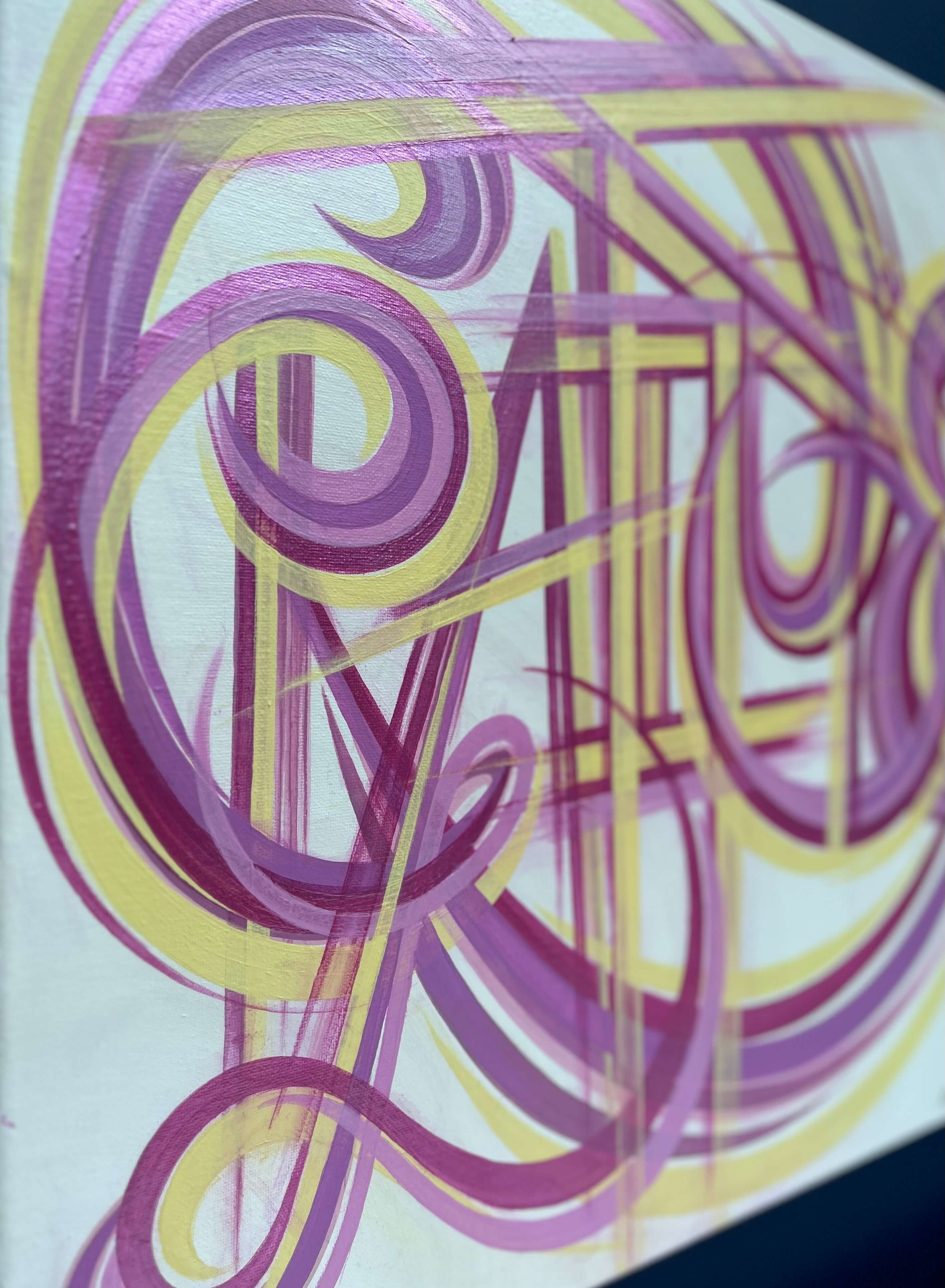Acrylic artwork on canvas. Gratitude word art.