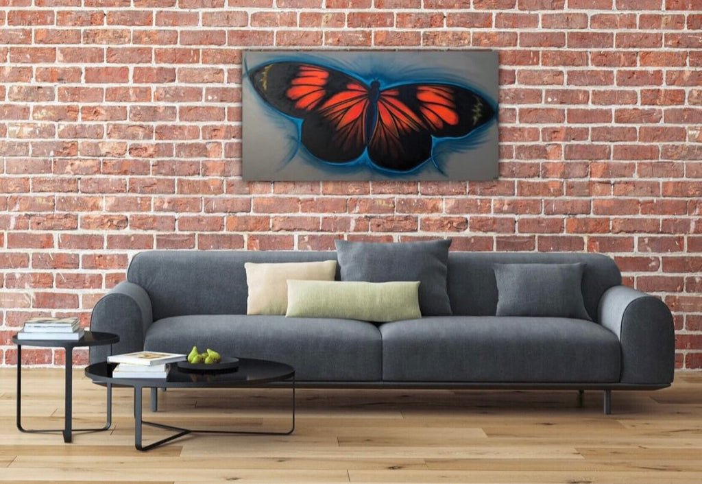 Large orange and black butterfly painting.