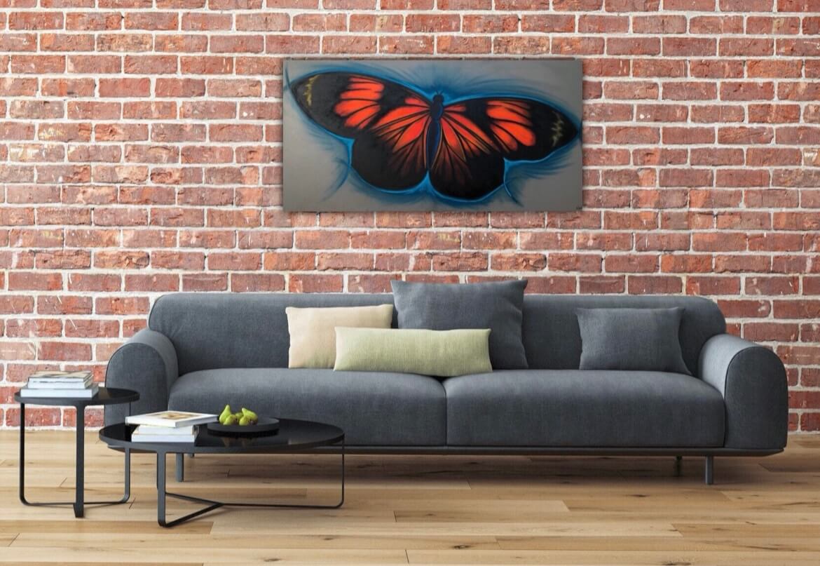 Large orange and black butterfly painting.