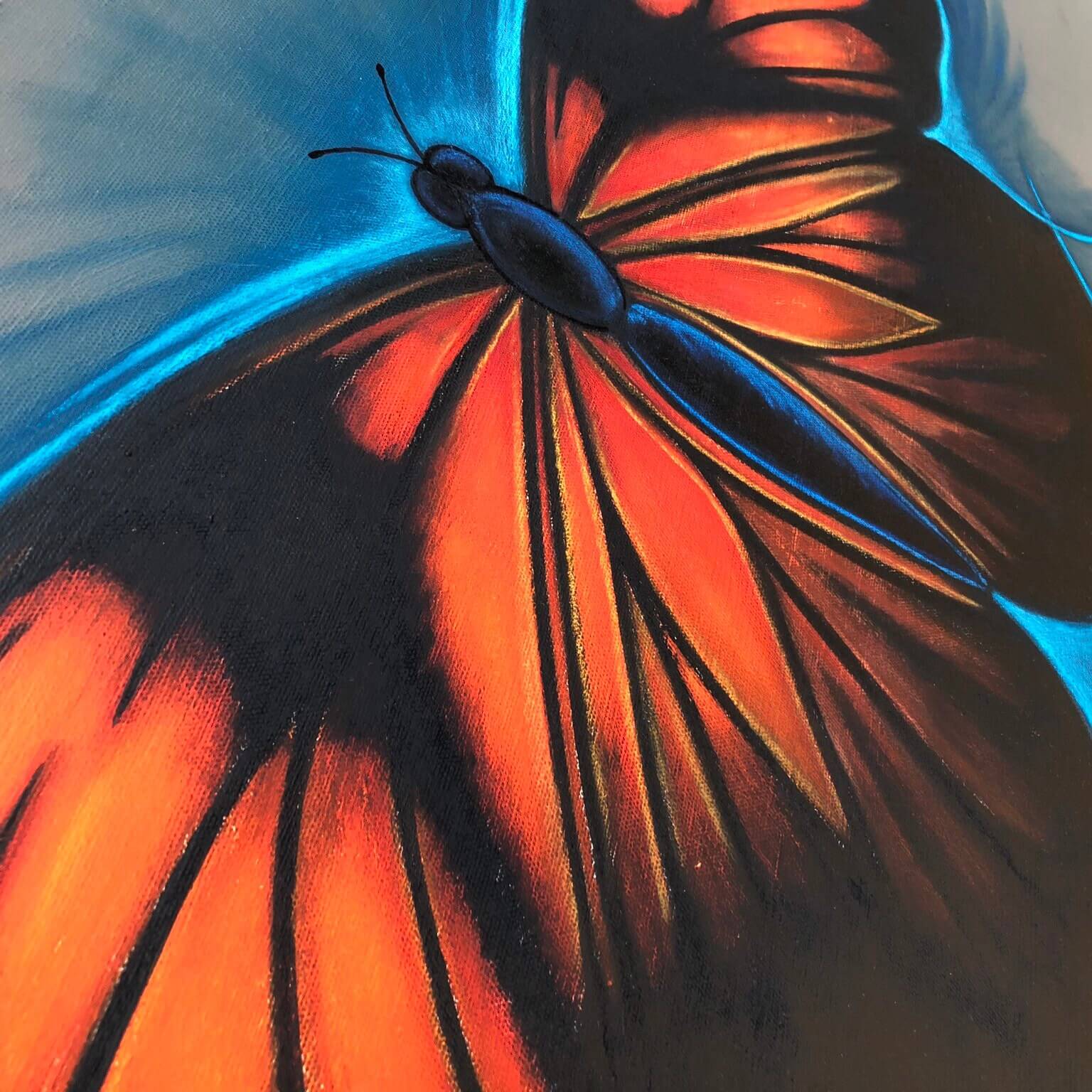 Large acrylic and pastel butterfly painting by uk artist