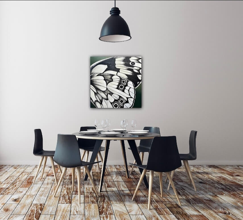 Large square black and white butterfly wall art on canvas