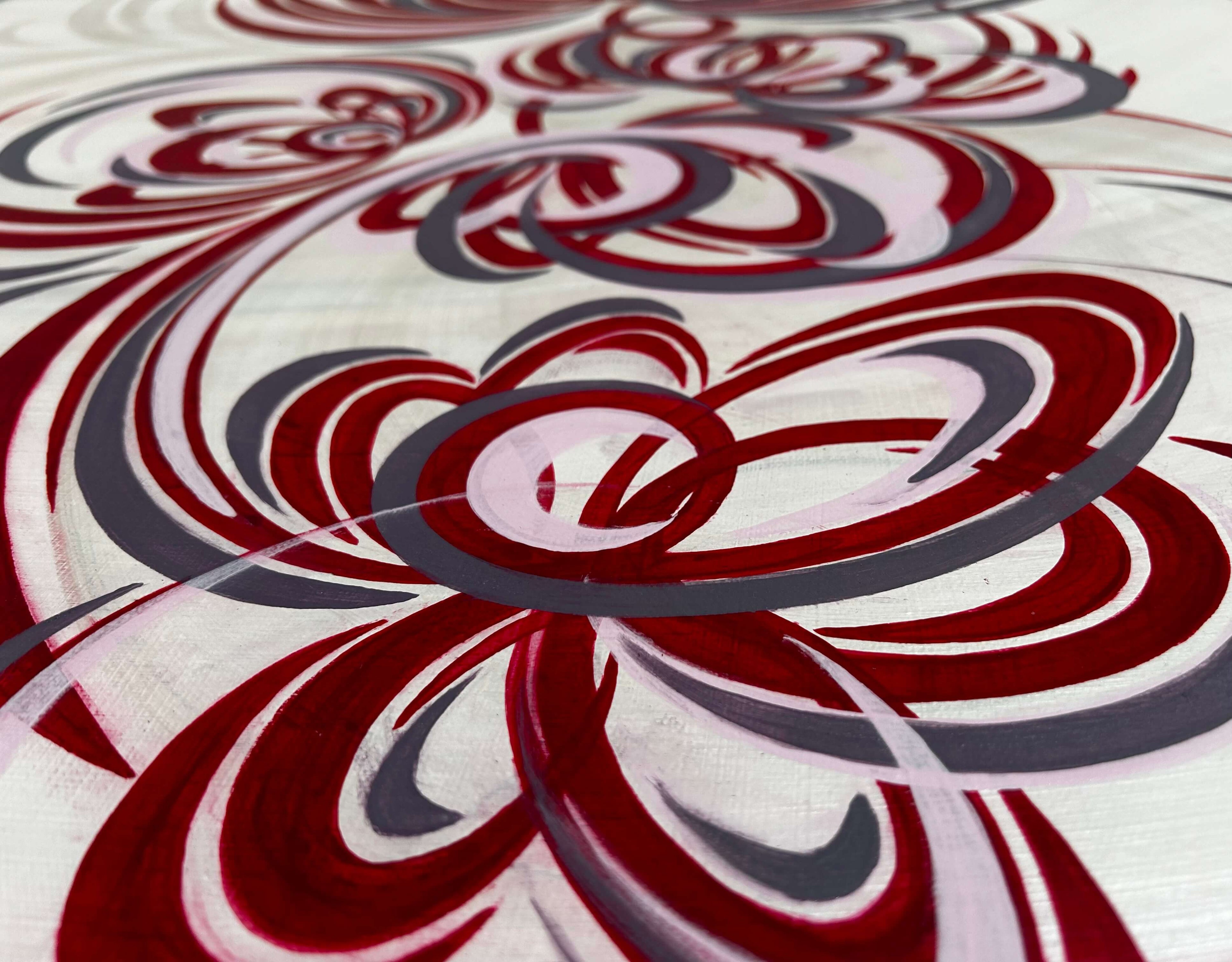 Red and pink abstract flower wall art