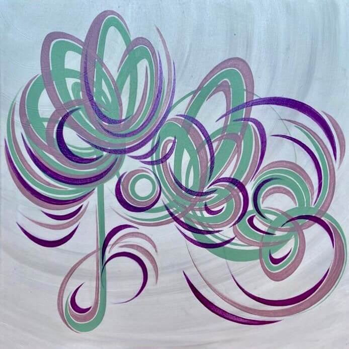pink, purple and green impressionistic flower paintings