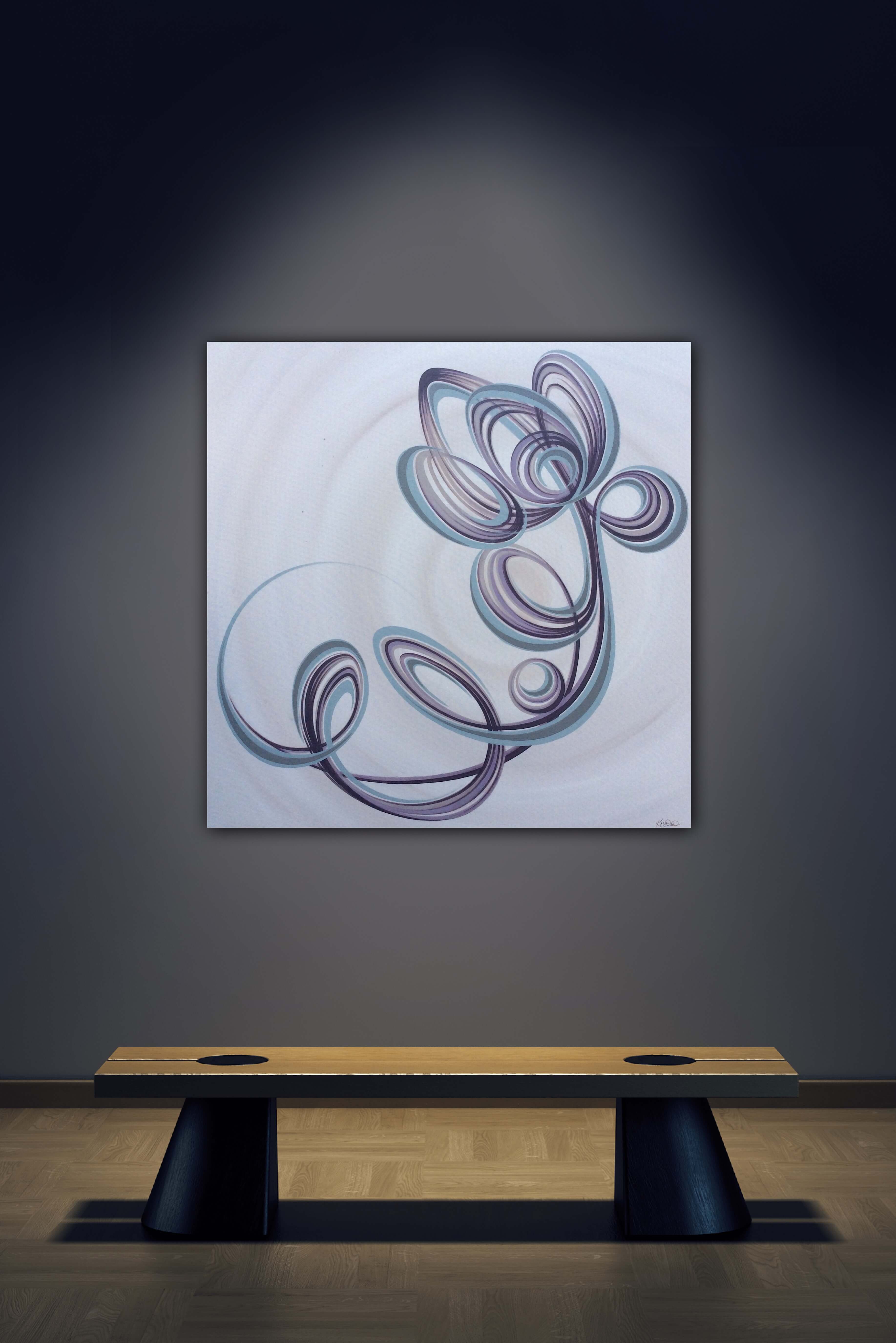 Modern pastel coloured acrylic floral painting.  Abstract line art flower.