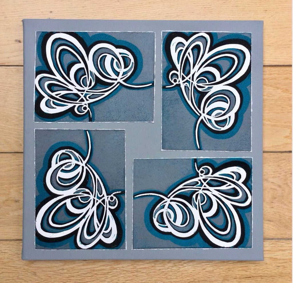 Unique line art flowers design on canvas