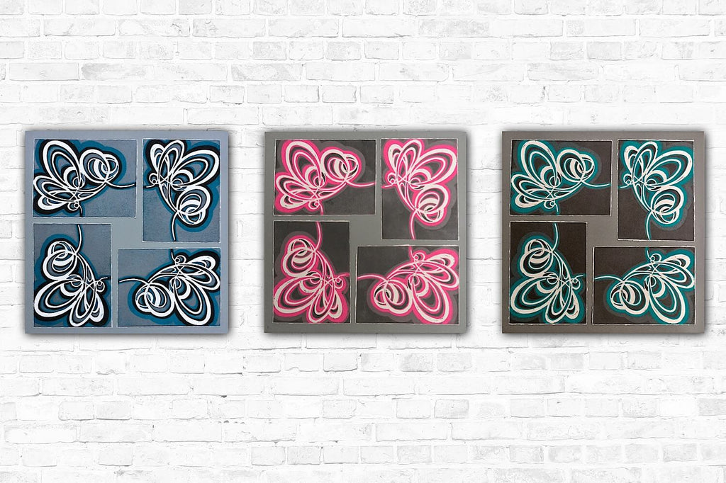 Line art flowers. Triptych artwork.