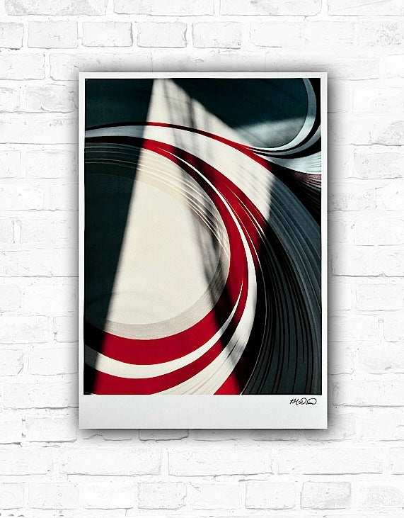 Abstract art print with a white and red pattern in an abstract style.