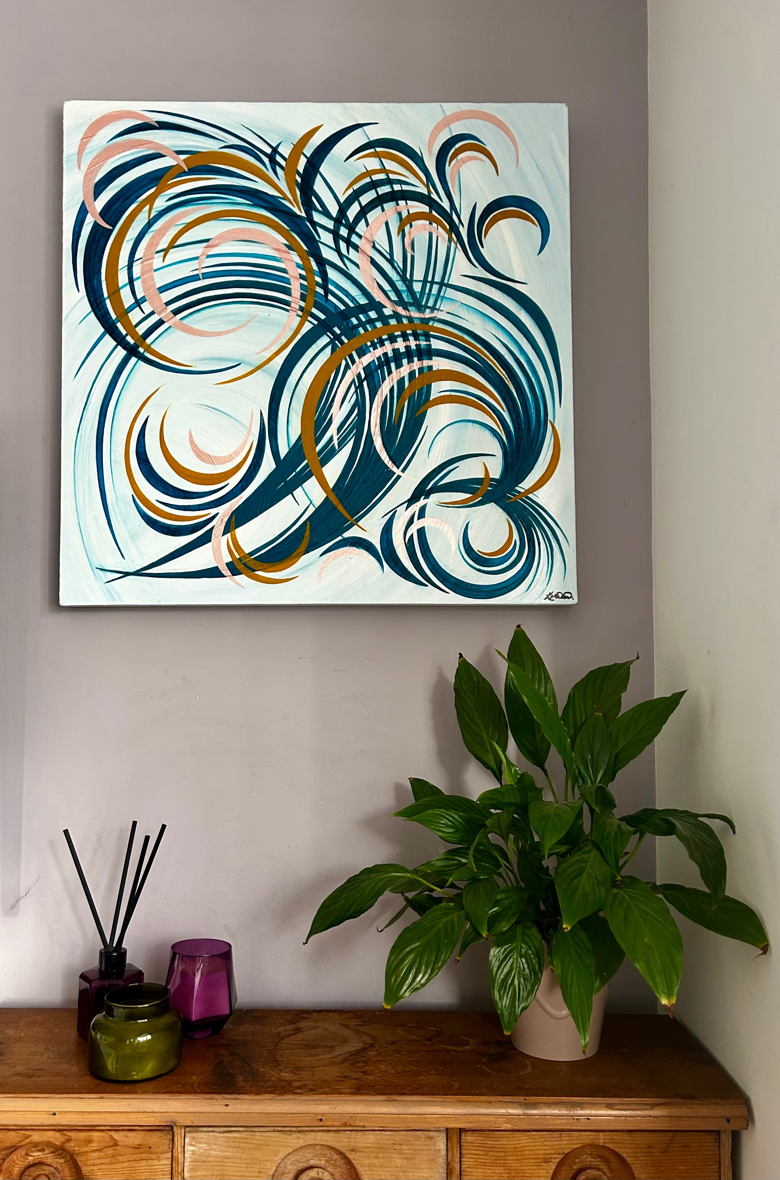 Abstract Bloom 9 - Original painting with rhythmic swirls and abstract shapes.