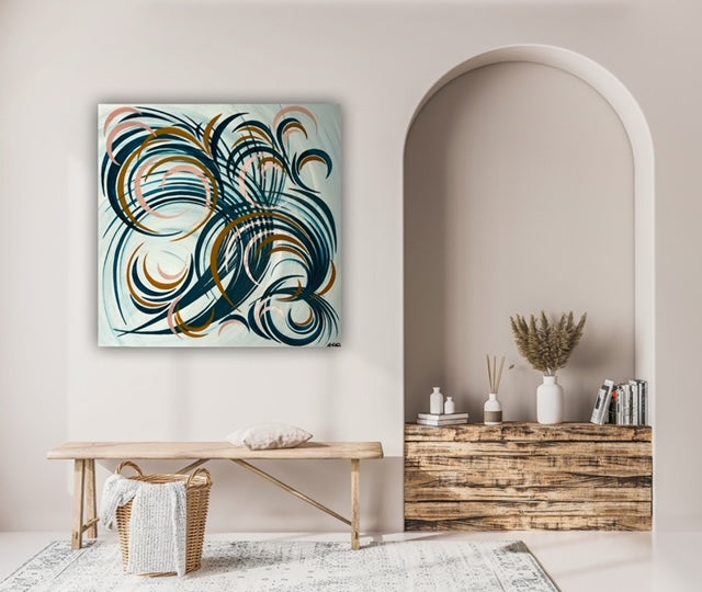 Abstract Bloom 9 - Original painting with rhythmic swirls and abstract shapes.
