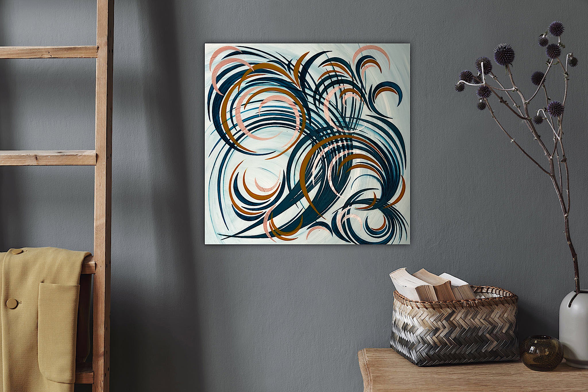 Abstract Bloom 9 - Original painting with rhythmic swirls and abstract shapes.